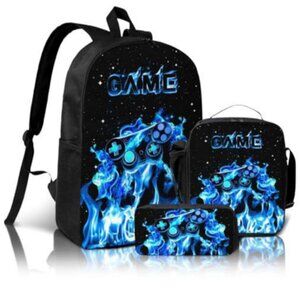 School Backpack For Boys Blue Gamepad 3pcs